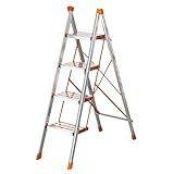 Schwere 3-stufige Leiter aus Aluminium, 3 Stufen, zusammenklappbar mit breitem Pedal, 150 kg Kapazität, faltbare Leiter für Zuhause, Leiterregal außen