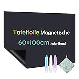 Warasee Tafelfolie Magnetisch Selbstklebend, 60 * 100cm Magnetfolie Selbstklebend Schwarz, Abwischbar Kreidefolie, Magnettafel für glatten Oberflächen in Schule Büro Haus, mit Kreidemarkern & Tuche