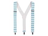 Alsino Hosenträger Oktoberfest mit 3-Clips & Rautenmuster 2,5 cm breit One Size Größe Gaudi-Hosenträger elastisches Material in Y-Form (Bayern Raute)