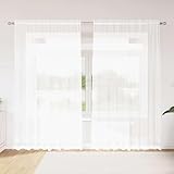 Gecheer Spitzenvorhang mit Vorhängen Weiß 200 x 200 cm Polyester, Gardinen Spitze Jacquard Durchsichtige Scheibengardinen für Küche Terrasse Esszimmer4107767