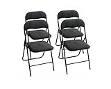 Generisch Klappstuhl 4er Set SAMT SCHWARZ | Eleganter Faltstuhl Gepolstert | Max. 100 kg | Robuster Gästestuhl, Platzsparend & Bodenschonend für Küche, Balkon & Events