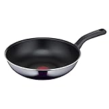 Tefal Resist Wokpfanne 28 cm, Titanium Antihaftversiegelung, nicht induktionsgeeignet, Thermo-Signal bei idealer Brattemperatur, leichte Reinigung, Flame Protect-Technologie, Schwarz, D52619
