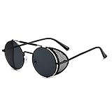 besbomig Retro Steampunk Sonnenbrille Herren Damen Runde Sonnenbrille Polarisiert - Vintage Steampunk Brille Steampunk Schutzbrille Fahrerbrille Sportbrille UV400 Schutz