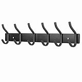 MEIJO Garderobenhaken Edelstahl, Hakenleiste Kleiderhaken Wand mit 6 Haken, Garderobe Garderobenleiste Wandgarderobe für Schlafzimmer Bad Küche (Schwarz, 6 Haken)
