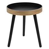 Spetebo Holz Beistelltisch mit runder Tischplatte schwarz Natur – ca. Ø 38 cm – Deko Sofa Tisch – kompakt modern – Wohnzimmer Ablagetisch