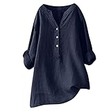Damen-Top, Baumwoll-Leinen, V-Ausschnitt, Henley-Shirt, halbe Knöpfe, langärmelig, locker, Sommerblusen, Frühling, Tunika, Shirt, eleganter Pullover, atmungsaktiv, Unterhemden, Strand, Heimkleidung,