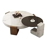 CHICKEN Couchtisch Nordic Runde Marmor Holz Couchtisch Wohnzimmer Hause Kleine Wohnung Einfache Niedrigen Tisch Wohnzimmertisch(M)