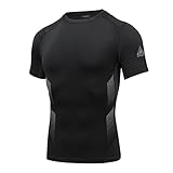 AMZSPORT Herren Kompressionsshirt Funktionsunterwäsche Kurzarm Schnelltrocknendes Funktionsshirt Laufshirt, Schwarz, XL