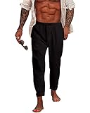 NANAMEEI Leinen Hosen Herren Lang Strandhose Herren Leichte Sommerhose Herren Loose Fit Casual Leinenhose Mann Regular Fit Schwarz L