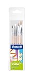 Pelikan Pinsel-Set, Größe 2, 4, 6, 10, (3 Haarpinsel, 2 Borstenpinsel), Schaft naturbelassen, 5 Stück