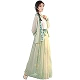 HIMKSRE Hanfu Damen-Faltenärmel-Faltenrock, hüftlanger Hosenträger, Frühlings- und Sommeranzug(S)