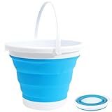 Faltbarer Eimer, 5L Falteimer aus Kunststoff, Zusammenklappbarer Eimer, Putzeimer für den Innen- und Außenbereich, Ideal für Camping, Festivals, Strand, Wäscherei, Autowäsche (Blau)