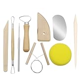 9 Stück TöPferwerkzeug Set,Modellierwerkzeug Set,Modellier-Werkzeug Set,Holz Keramik Ton Werkzeuge Set Keramik Schnitzen Werkzeug FüR Modellbau Schnitzarbeiten Kerzenherstellung(natural silver)