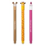 EBERHARD FABER 599039 - Tintenroller radierbar, 3 Animal Erase it Stifte, Affe, Giraffe, Einhorn, Gelschreiber blau 0,7 mm