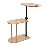 WOQLIBE 3-Tier-Badewanne Tablett Tisch, Drehbare Verstellbare Aufbewahrungseinheit Badregal, Freistehende Bambus Beistelltisch für Badezimmern, Küchen, Wohnzimmern, Schlafzimmern, Balkonen
