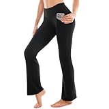 SINOPHANT Yogahose Damen Flared Sporthose Schlaghose High Waist mit Taschen Freizeit Jogginghose Bootcut Jazzpants Schwarz M