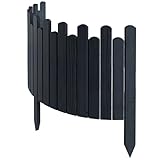 Floranica Beeteinfassung Rasenkante Höhe 40 cm Anthrazit 100 cm lang Flexibler Gartenzaun Holz Rollzaun Steckzaun Holzzaun Palisade Mähkante Rollborder