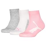 PUMA Unisex Kids BWT Recycled Cotton Quarter Sock, Pink/Grey, 35-38 (3er Pack)