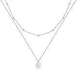 AFSTALR Damen Layered Kette Silber Plättchen Kette Doppel Multilayer Halskette mit Coin Runden Anhänger