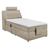 PALERMO 2 Boxspringbett 120x200 elektrisch verstellbar, Sand - Bequemes Einzelbett mit dekorativer Steppung & Komfortschaum Topper - 120 x 127 x 234 cm (B/H/T)