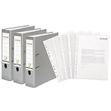 Original Falken 3er Pack PP-Color Ordner inklusive 100er Economy PP-Kunststoff Prospekthüllen transparent genarbt. Made in Germany. 8 cm breit DIN A4 grau