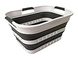 SAMMART Collapsible Plastic Laundry Basket - Foldable Pop Up Storage Container/Organizer - Portable Laundry Hamper - Space Saving (Weiß/Stahlgrau, 19L)