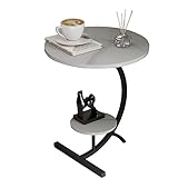 C-förmiger Beistelltisch mit Ablagefach für Wohnzimmer/Schlafzimmer, runder 2-stöckiger Beistelltisch, Vintage-Sofatisch, kleiner Marmor-Couchtisch (Schwarz C)