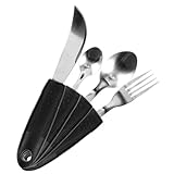 ZUNOXAZ Adaptive Rutschfeste Essbesteck Senioren und Behinderte Tragbares Leichtes Ergonomisches Besteck mit Gebogenem Griff für Handzittern und Schwachen Griff