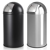 Jago® Push Mülleimer - mit Deckel, 50L, Edelstahl, Push Klappe poliert, Rutschfest, Silber/Schwarz - Retro Abfalleimer, Abfallsammler, Müllbehälter, Müllsammler, Abfallbehälter, Bad (Schwarz)