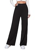 SOLY HUX Damen Hose Jogginghose Schlaghose Straighthose Yogahose Casual Breite Bein Pants Sporthose Laufenhose Fitnesshose mit Elastische Bund Schwarz M