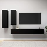 Brokky 4-TLG. TV-Schrank-Set Schwarz Holzwerkstoff TV Tisch TV Board HäNgend Wohnzimmerschrank MöBel Wohnzimmer
