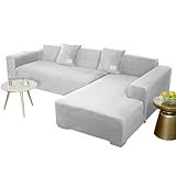 Mifeiwukawa Sektionale Couchüberzüge, Stretch-Sofabezug, Samt, L-förmiger Sofabezug, weich, rutschfest, Möbelschutz für Ecksofa, Hellgrau, 2-Sitzer + 4-Sitzer