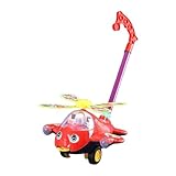 Schiebespielzeug Flugzeug für Kleinkinder 1-3 Jahre, Lauflernspielzeug mit abnehmbarem Stiel und Klingel, Nachziehspielzeug für Jungen und Mädchen- Rot