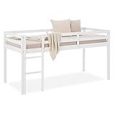 Homestyle4u Hochbett 90x200 Weiß Holz mit Treppe für Kinder Kinderbett mit Rausfallschutz Jugendbett Etagenbett Kiefer Massivholz | Artikel 1433