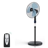 Brandson - Standventilator mit Fernbedienung 50 W - Preisträger 2024 - Standlüfter leise – Ventilator höhenverstellbar - um 40° verstellbar - 3 Geschwindigkeitsstufen - Oszillation ca. 90° - schwarz