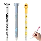 Canollo 3 Stück Radierbarer Kugelschreiber, Cartoon Kleintiere Muster Radierbare Stifte, Radiergummi mit löschbarer Tinte, 0,5 mm Mine, Radiergummi Stift, Aesthetic Tintenroller radierbar(Blau)