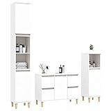 Willood 3-TLG. Badmöbel Set Badezimmerschrank Badezimmermöbel Holzfüße Weiß Holzwerkstoff