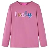 Kinder Langarmshirt mit Pailletten-Beschriftung Langarm T-Shirt Himbeerrosa 140
