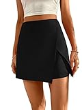 SheIn Damen Hosenrock Kurze Hose Culottes Herbst Hosen Casual Rock Elegant Hosenrock mit Asymmetrischem Saum Schwarz M