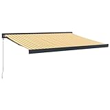 Ausziehbare Fallarm-Markise mit Handkurbel, Sonnenschutz, manuelle Gelenkarmmarkise für Terrasse, Balkon, verstellbarer Winkel und Länge, Gelb und Weiß, 3 x 2,5 m, Stoff und Aluminium