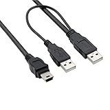 CABLEPELADO Dual USB 2.0 Daten- und Stromkabel, Dual-Power-Kabel, 2 x USB-Stecker auf Mini-USB Typ B, geeignet für externe Festplatten und andere Geräte, Schwarz, 50 cm