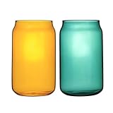 jojofuny 2 Stück Bunte Wassergläser aus Hochfestem Glas Kreative Cocktail und Milchbecher Verdickter Trinkrand für Bar und Feier