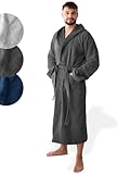 SIEGENTHAL® Herren Bademantel Frottee Velours 100% Baumwolle - Kapuzenbademantel, weich, saugfähig, warm, lang, Luxus, Premium, Wellness, Spa, hochwertige Verarbeitung, Dunkelgrau XL XXL