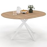 IDMarket - Table à Manger extensible Ronde ALIX 6-8 personnes pied araignée Bois et Blanc 110-150 cm