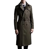 Langer Herren-Trenchcoat, zweireihig, schmale Passform, warm, Erbsenmantel, Army En8, M