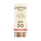 Hawaiian Tropic Glowing Protection Sunscreen Lotion, wasserfeste Sonnencreme mit LSF 50 UVA- + UVB-Schutz, tropischer Duft, mit Sheabutter, 180 ml