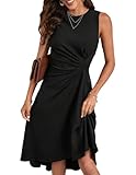 HUXRAKV Damen Elegante Cocktailkleider ärmelloses Einfarbiges A-Linie Kleid mit Taillenfalten Abendkleider Partykleider Businesskleider,27-Schwarz,M