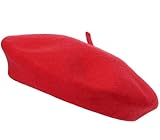 COSHAL® Baskenmütze für Erwachsene aus Wolle, für Herren und Damen, französischer Stil, einfarbig, klassische Farbe, Unisex, weich, warm, Outdoor, Vintage, Künstler, Beanie, Unisex-Kappe, rot, One