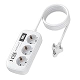 Reiseadapter Indien Steckdosenadapter mit 3-Fach Steckdosen & 4 USB (2 USB-C 3.4A), Schnellladegerät, Typ D Adapter für Indi, Sri Lanka, Nepal, Irak, Madagaskar, Namibia, 1,5m Kabel