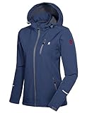 Little Donkey Andy Softshelljacke Damen Wasserdichte Atmungsaktive Fleece Warme Übergangsjacke Outdoorjacke mit abnehmbarer Kapuze Blaugrau meliert L